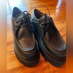 ALOHAS Tycoon Jade Green Leather Chunky Loafers Size 38 Platform NWOB